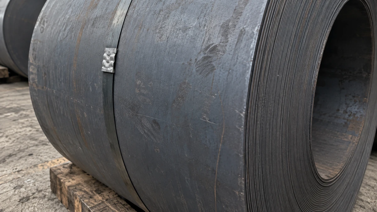 Q355B hot rolled coil, uncoated, the mill scale surface dark and dry.