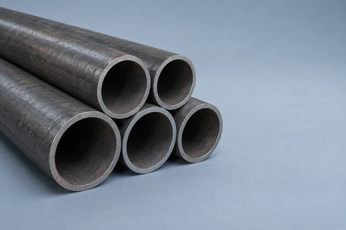 Representative carbon steel round pipes with open ends visible.