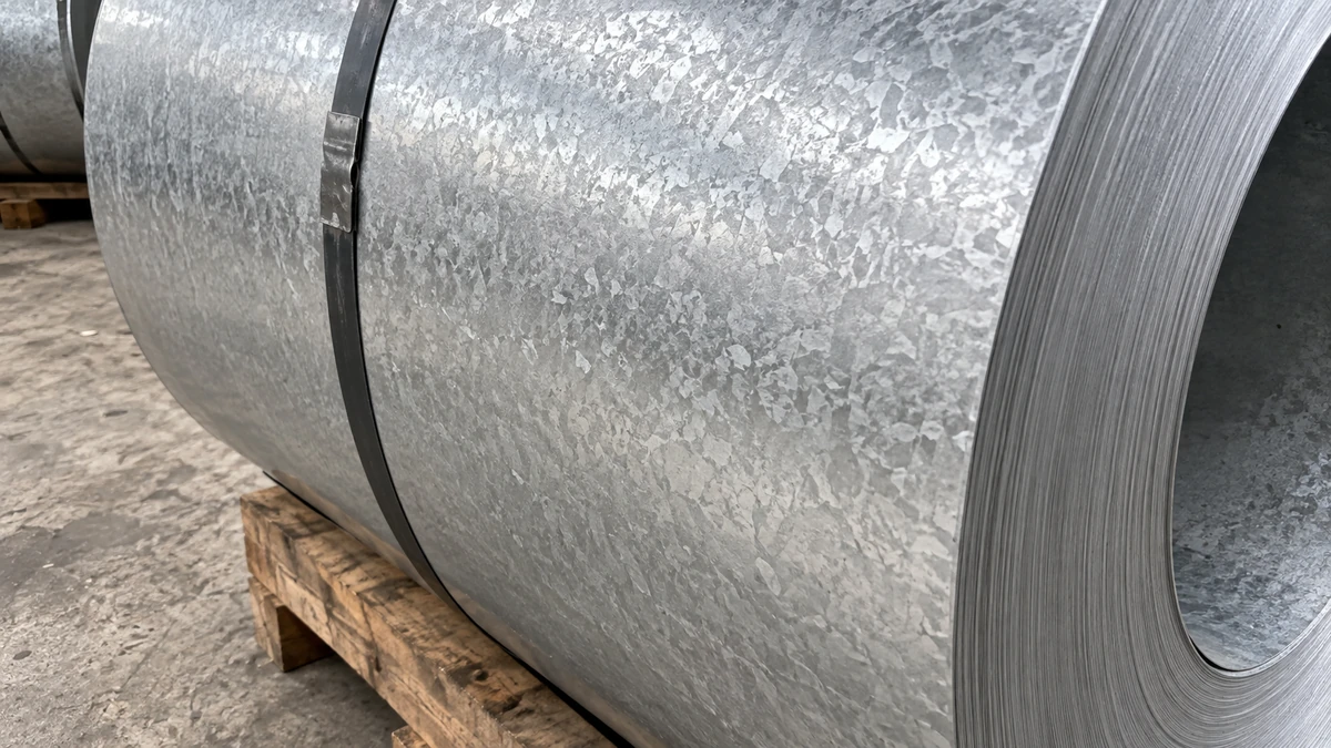 SGCC galvanized coil, the zinc surface bright across the coil face.