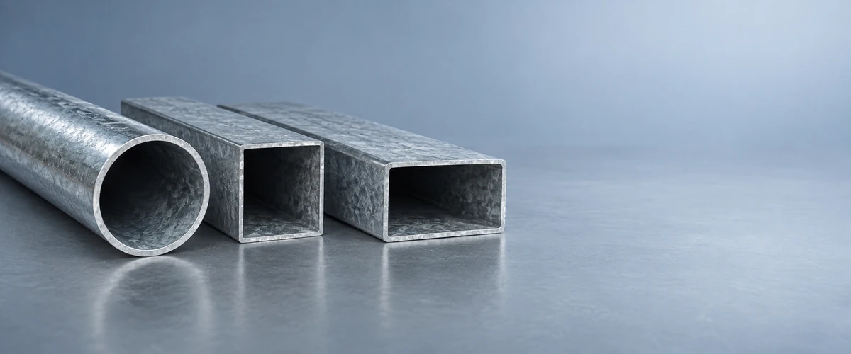 Representative galvanized steel tubes in round, square and rectangular sections.