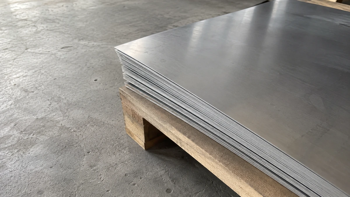 Representative flat stainless steel sheets stacked as individual pieces.
